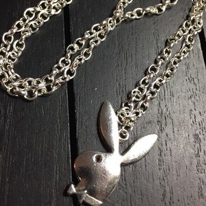 Shiny Silver Chain Necklace with Playboy Bunny